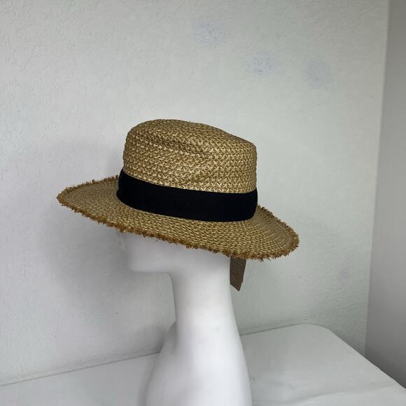Eric Javits Fringe Pinch Fedora Hat UPF 50 NWT brown with Black Strap Summer - Picture 7 of 8